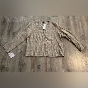 EILEEN FISHER Textured Organic-Linen v-neck Jacket